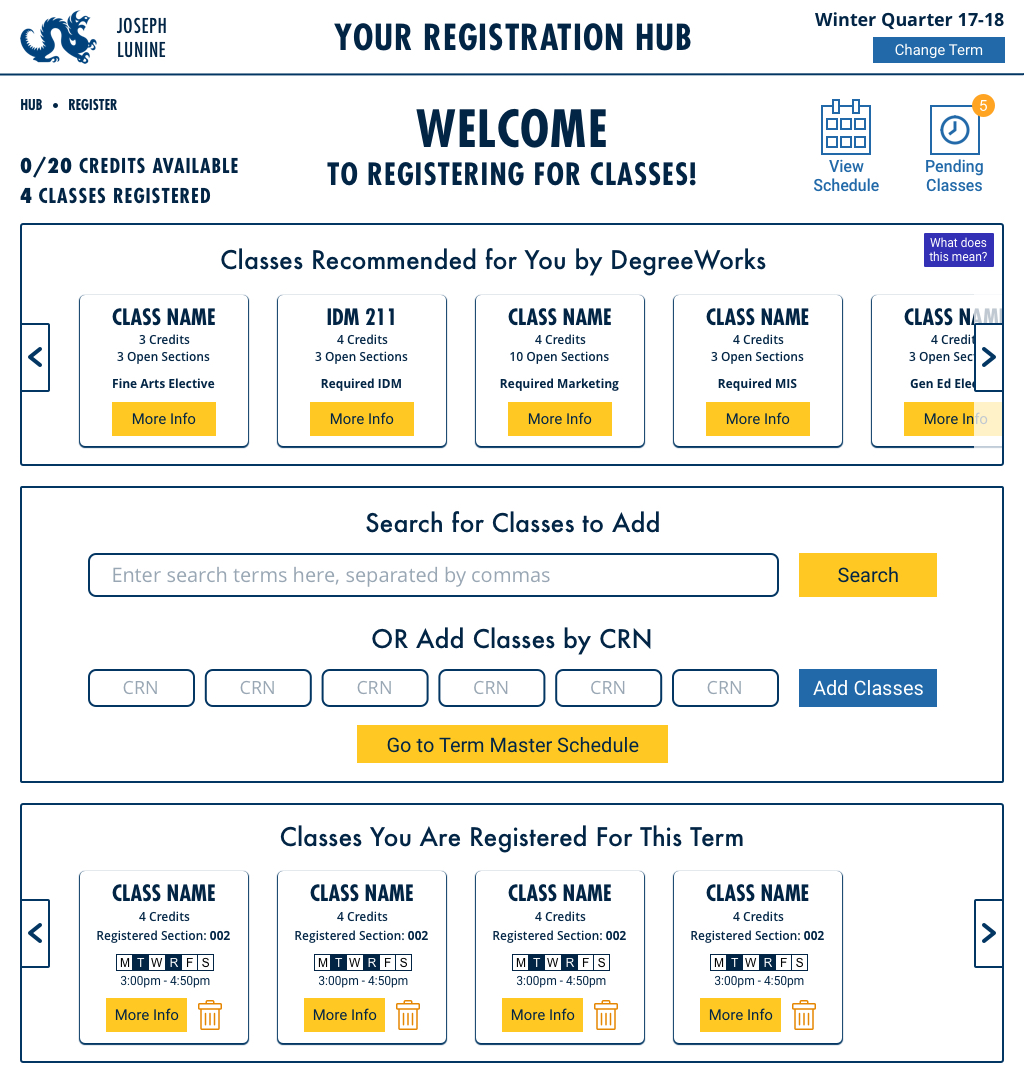 Redesign - Image of the register for classes screen