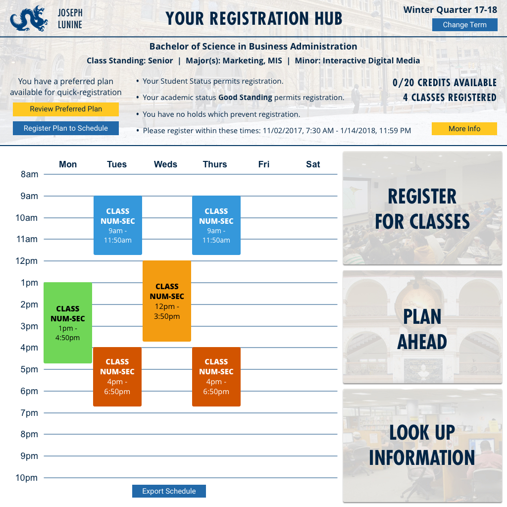 Redesign - Image of the main registration hub