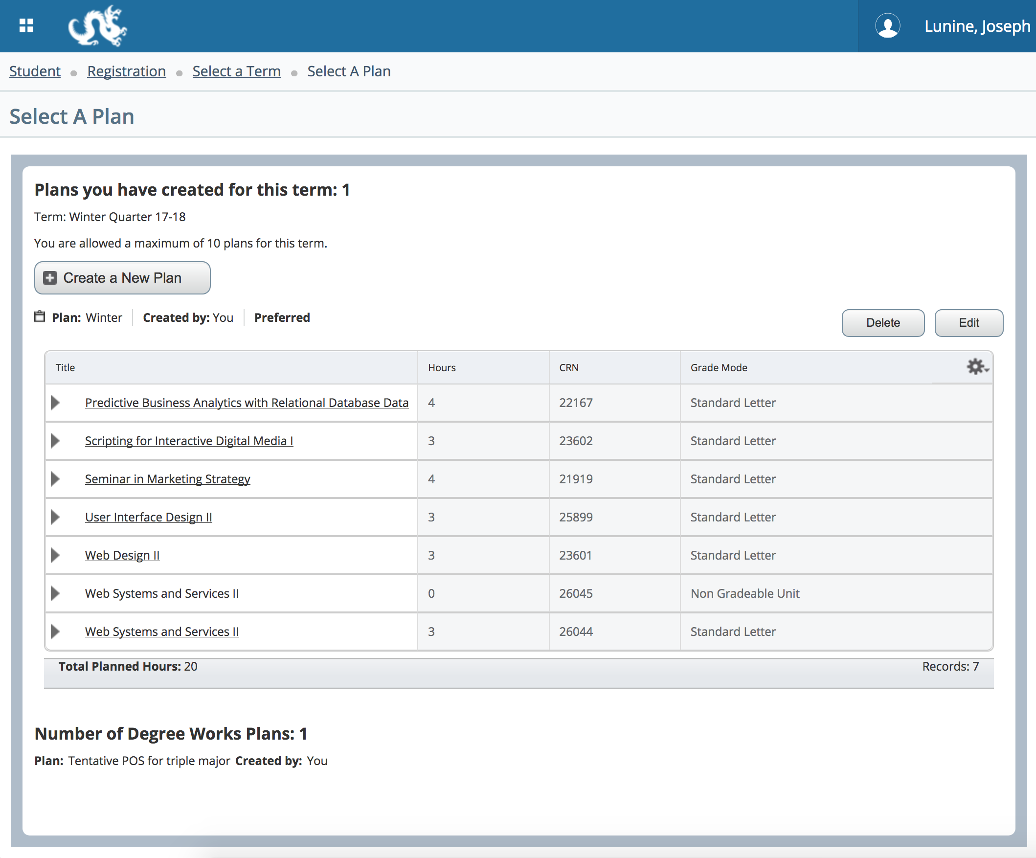 Image of the plan selection screen